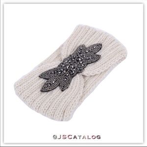 WIDE BEADED WINTER WOOL BLEND KNIT HEADBAND IVORY CREAM NEW IN PACKAGE